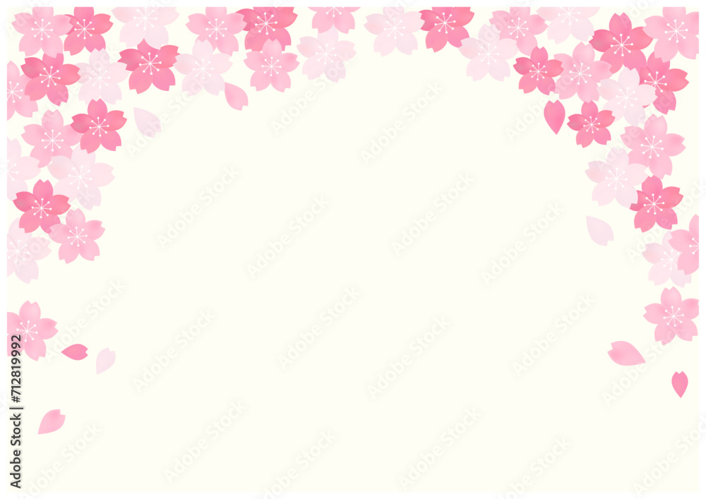 桜の花の舞う春の美しい桜フレーム背景8黄色