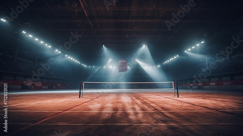 empty professional volleyball court in lights photo
