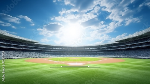 grand baseball stadium field diamond daylight view modern public sport building with blue sky © Aura