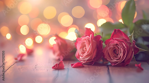 Corned rose flower on pink bokeh background  Valentine s Day love concept illustration