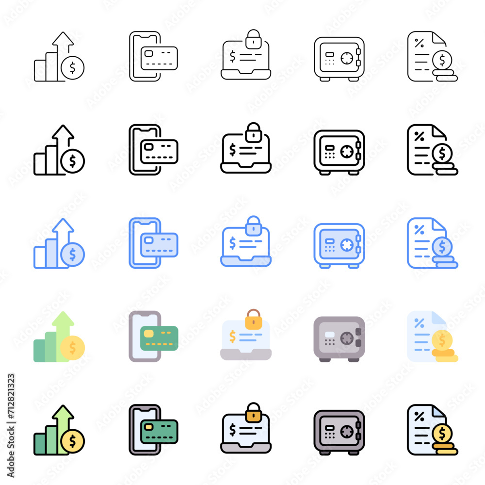 Finance icons with various styles