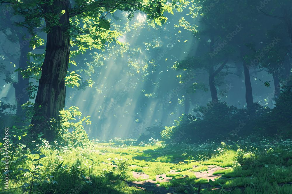 Spring forest scene illustration, Beginning of Spring solar term concept illustration Spring forest scene illustration, Beginning of Spring solar term concept illustration