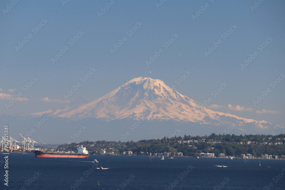 Mt Rainier over the coast of Washington state Mt Rainier over the coast of Washington state
