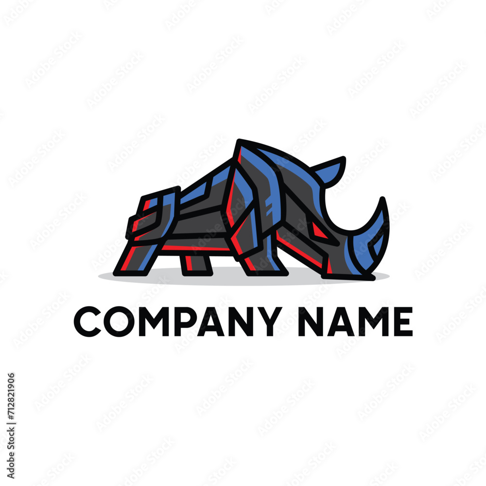 creative rhinoceros robot logo design vector symbol illustration