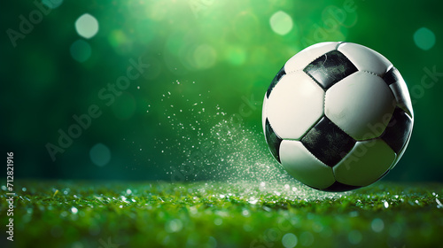 soccer ball in goal with green background © Aura