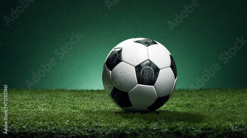 soccer ball in goal with green background © Aura
