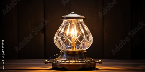 Antique lamp cover for home decor with bronze plate and see-through glass bulb.