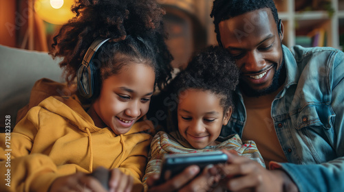 Black family listening to music 