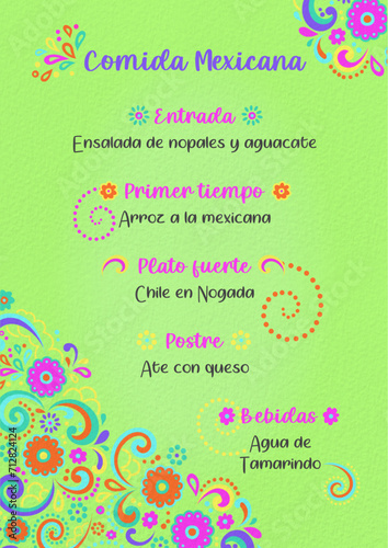 Fondo verde decorado estilo mexicano para menú, invitación o publicación