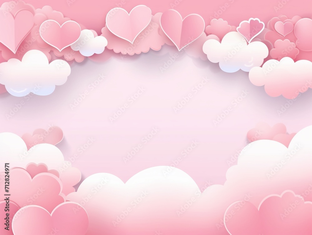 Pink sky and paper cut clouds and heart on valentines day Pink sky and paper cut clouds and heart on valentines day