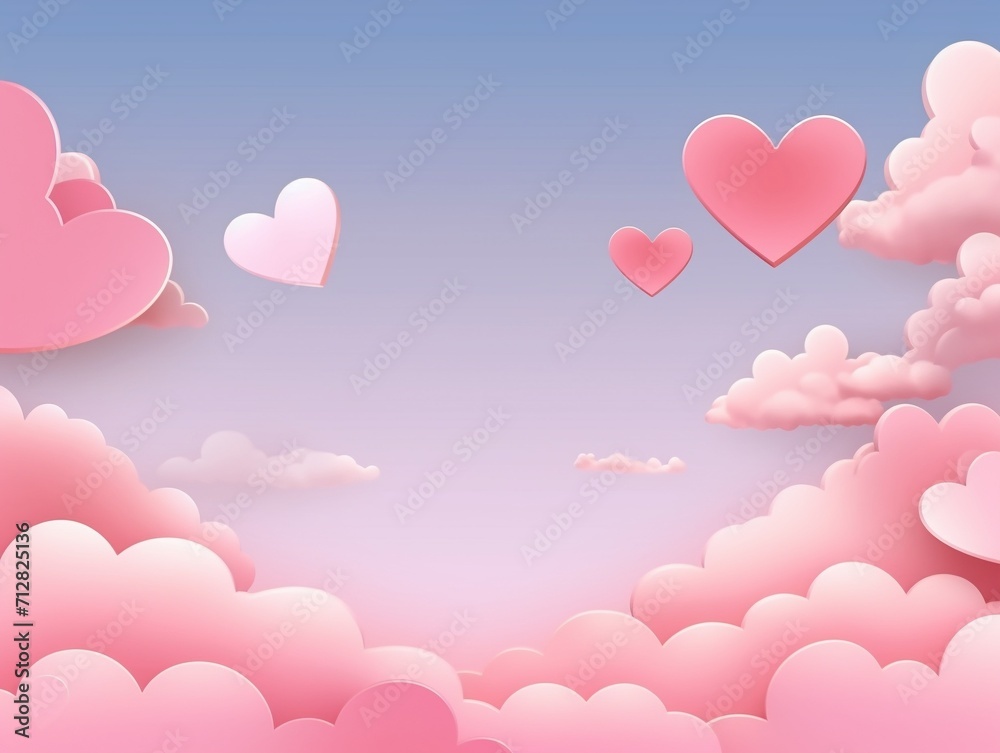 Pink sky and paper cut clouds and heart on valentines day Pink sky and paper cut clouds and heart on valentines day