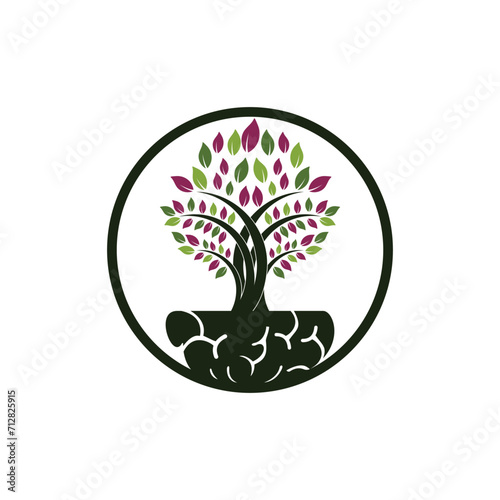 Smart grow logo design. Plant growing from the brain icon logo design.
