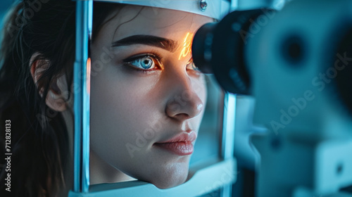 A man has his eyesight checked by an ophthalmologist. Laser vision correction.