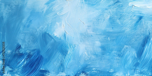 Oil paint strokes on wide canvas textured blue background decorating art painting illustration, generated ai 