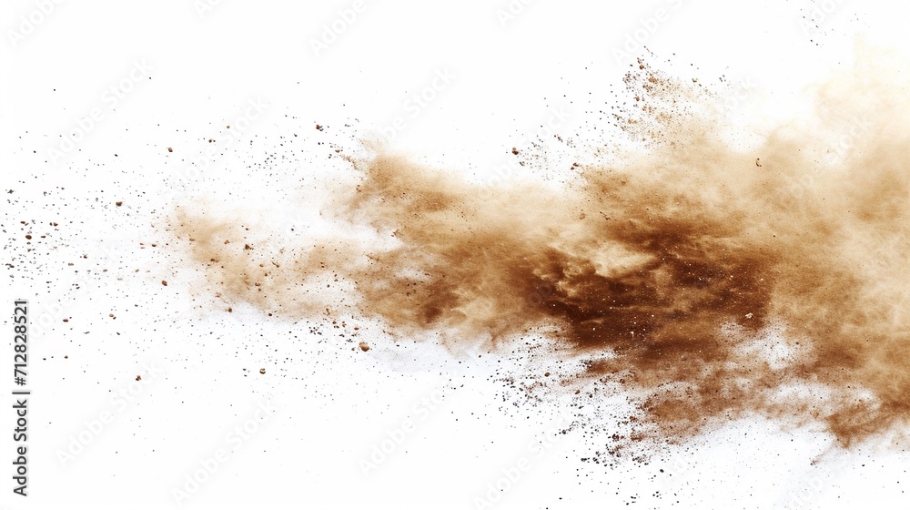 Dry soil explosion isolated on white background.Abstract dust explosion on white background.