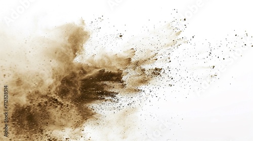 Dry soil explosion isolated on white background.Abstract dust explosion on white background. © Jasper W