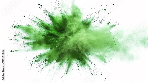 abstract powder splatted background,Freeze motion of green powder exploding/throwing green, Abstract emerald dust explosion on white background. photo