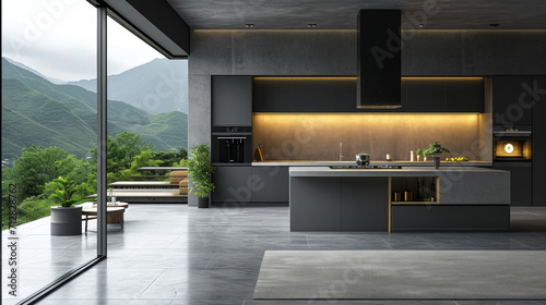 Modern kitchen design in a minimalist style. photo