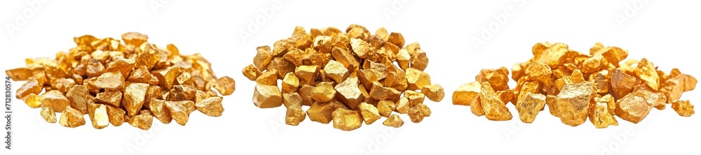 Collection of PNG. Gold nugget grain isolated on transparent background.
