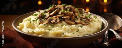 These mashed potatoes, delicately seasoned with fragrant thyme and saut ed mushrooms, impart an earthy aroma that fills the room, while adding depth and complexity to the dish.