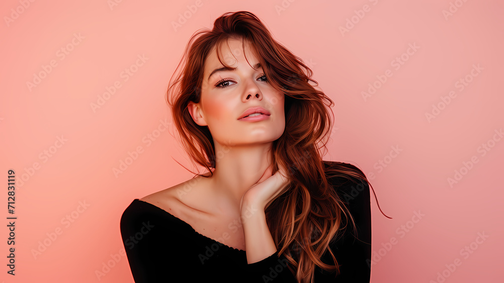 portrait photo of a woman posing for a photo shoot in front of a plain colored background portrait photo of a woman posing for a photo shoot in front of a plain colored background