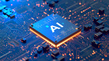powerful computer processor microchip with the word representing artificial intelligence, AI technology