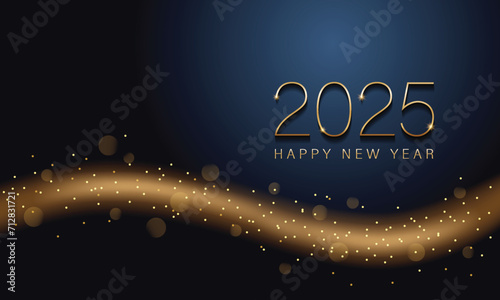2025 New year with Abstract shiny color gold wave design element and glitter effect on dark background. For Calendar, poster design