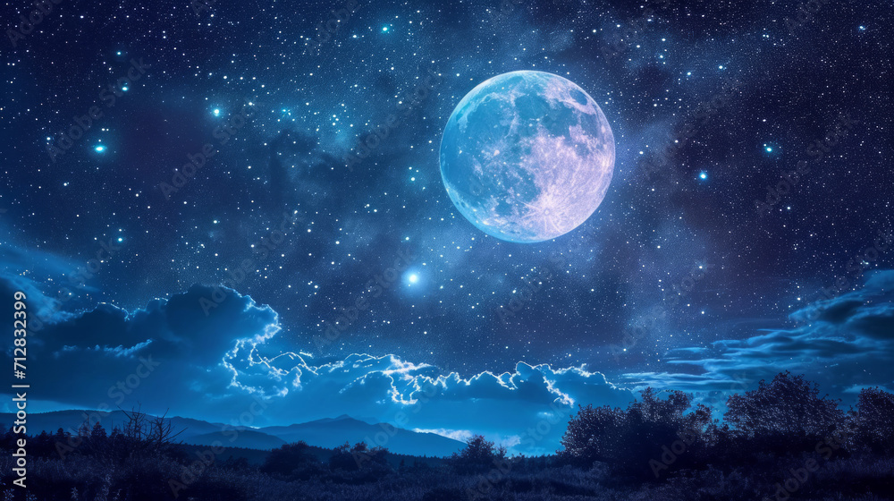 Fototapeta premium Rising big moon. Beautiful view and detail of the moon.