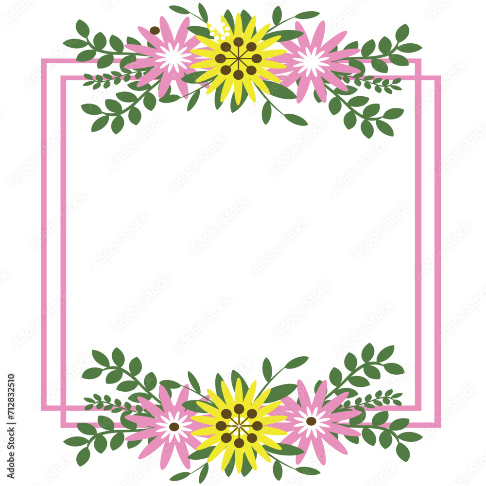 Hand drawn floral frames with flowers, branch and leaves. Elegant logo template. Vector illustration for labels, branding business identity, wedding invitation