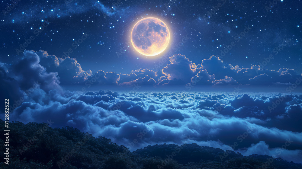 Fototapeta premium Rising big moon. Beautiful view and detail of the moon.