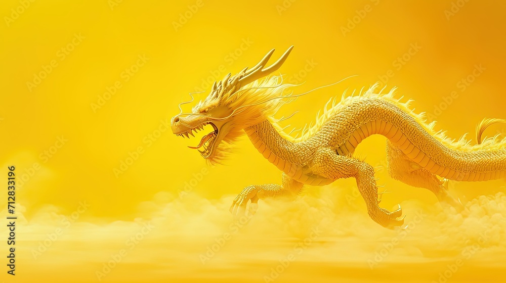 Obraz premium White Chinese Dragon in Yellow Background