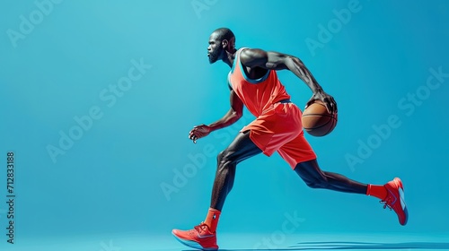 Basketball Player Dribble in Blue Background