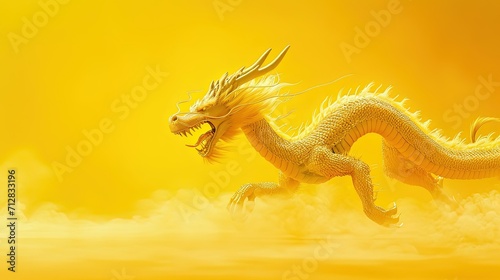 White Chinese Dragon in Yellow Background