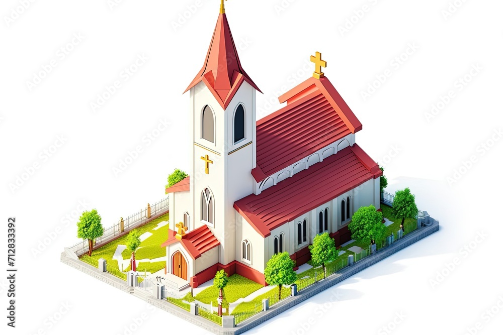 Isometric Church Isolated