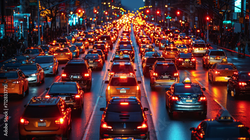 Heavy traffic of cars at night. People returning home and traffic jams. © Ярослав Антонюк