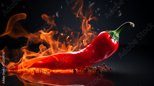 Hot spicy chilli pepper with flames