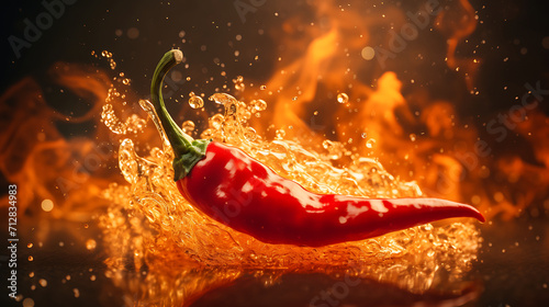 Hot spicy chilli pepper with flames