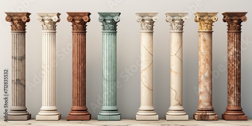 Different styles display antique marble columns in illustrations.