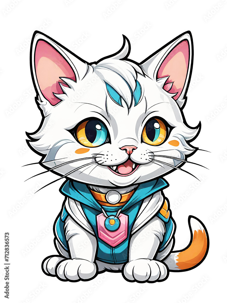 Cute cartoon cat in jacket on transparent background