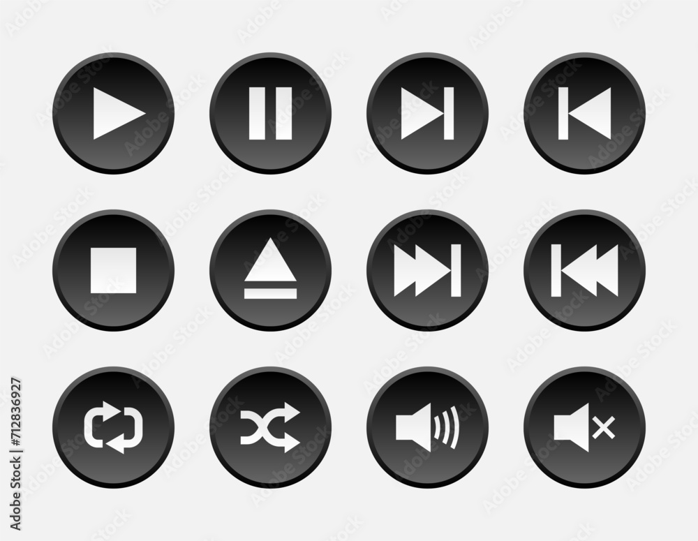 Media Player Control Black Button Set Media Player Control Black Button Set