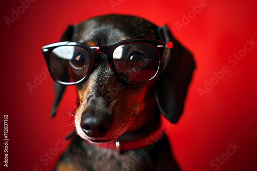the dachshund dog has sunglasses