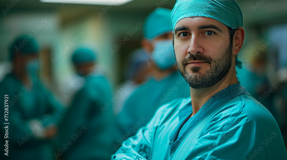 Fototapeta premium Chief physician during surgery. Looking into the camera.