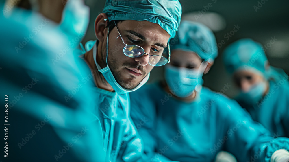 Chief physician during surgery. Looking into the camera. Chief physician during surgery. Looking into the camera.