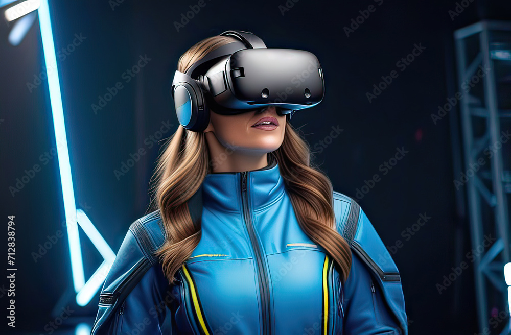 abstract person in a virtual reality wearing 3d goggles, hi tech background abstract person in a virtual reality wearing 3d goggles, hi tech background