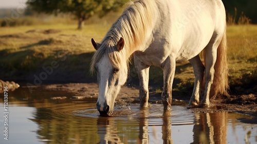 Horse animal drinking water AI Generated pictures © Pallab