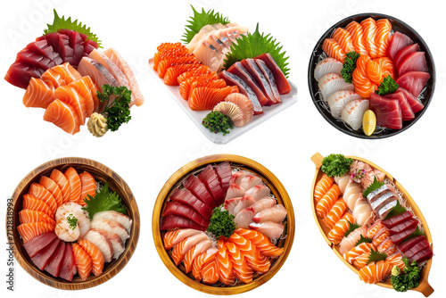 Salmon tuna Sashimi set collection in 3d png transparent no background. Created using generative AI. photo