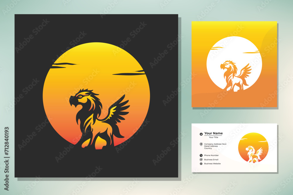 Naklejka premium Griffin animal mythology logo design silhouette