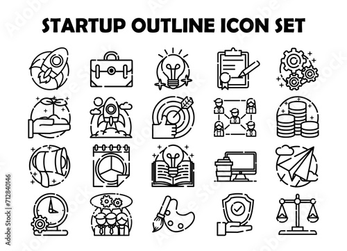 Startup icon outline vector illustration set