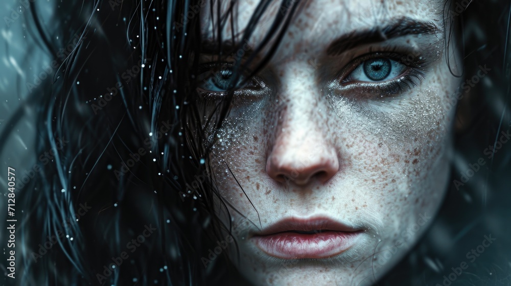 A gothic beauty with a cascading waterfall of dark hair, her deepset eyes enhanced by a touch of glitter and a smoldering stare. A gothic beauty with a cascading waterfall of dark hair, her deepset eyes enhanced by a touch of glitter and a smoldering stare.