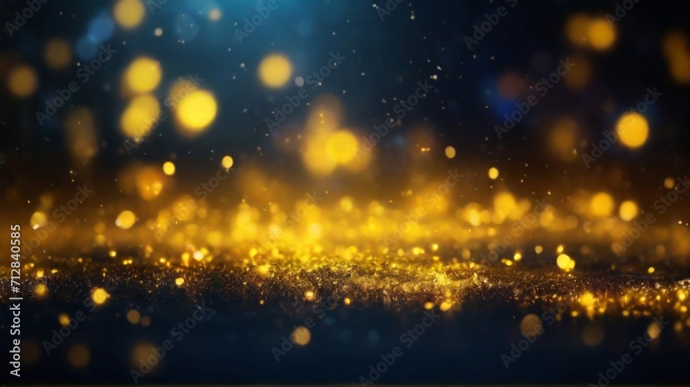 Elegant  shiny yellow glow particle abstract winter night bokeh background of vibrant colors